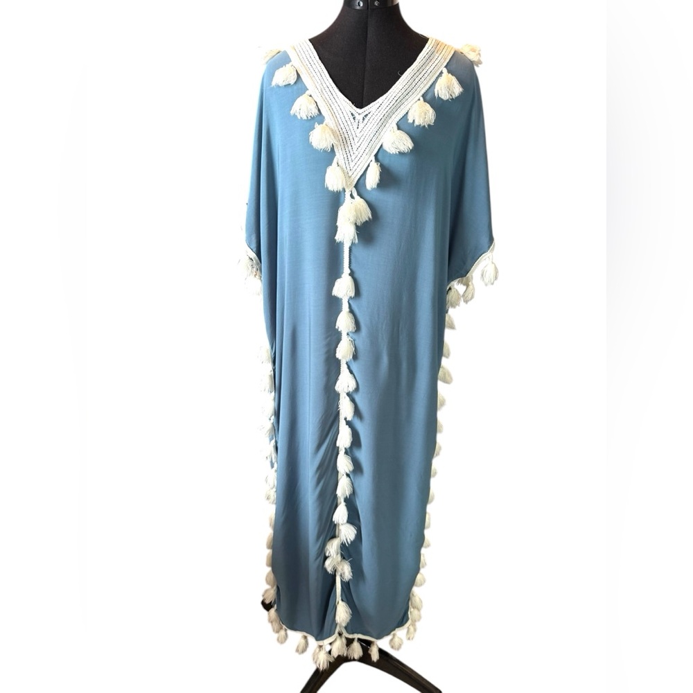 Viscose Tassel-Trimmed Kaftan - One Size